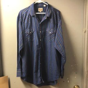 Western Cowboy Ely Cattleman Shirt, striped Shirt Mens  Pearl Snaps, size XXL